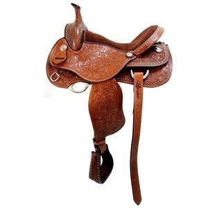 Sillín occidental de ante marrón rojizo Natural genuino, accesorio de acero de hierro tallado a mano completo para montar a caballo - Product Image 1