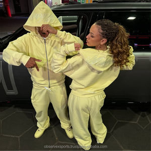 Conjunto Deportivo Unisex de Invierno, 100% Algodón, 400g, Grueso, Estilo Urbano, Sudadera con Capucha y Cremallera Extra Grande, Pantalones Deportivos, Secado Rápido, Transpirable - Product Image 1