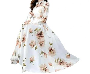 Vestido Casual de Mujer con Encaje Floral, Estilo Línea A, Largo Maxi, Dobladillo Holgado, Mangas Largas, Cintura Baja, Adorno de Borlas - Ropa Femenina Elegante - Product Image 3