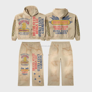 Unisex Hoodie Sweatpants Jogger Sets Custom Plain Cotton 2 Piece <b>Gym</b> <b>Tracksuit</b> for Men Winter Season Hooded Collar Cargo Pants - Product Image 1