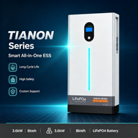 Batterie Tianon 5kWh 25.6V 200Ah LiFePO4 ESS tout-en-un montée sur rack, stockage solaire, écran tactile, BMS intelligent CAN/WiFi/Bluetooth 6000