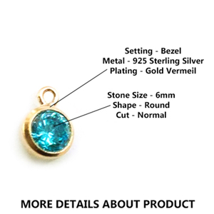 Sa pierre de naissance CZ Charms Clear Quartz Bezel Pendentifs avec Normal Cut 6mm Rhodium Plaqué Or Vermeil Sterling Silver Gift - Product Image 3