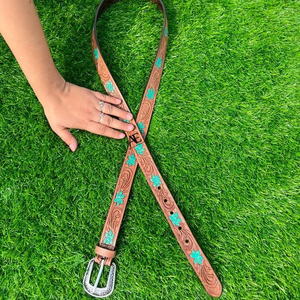 New Arrival Genuine <b>Leather</b> Western Hand <b>Tooled</b> and Hand Painted Floral <b>Belts</b> Real Handmade <b>Tooled</b> <b>Leather</b> Unisex Waist <b>Belts</b> - Product Image 1