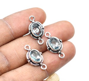 Antique Silver & 18K Gold Plated <b>Blue</b> Topaz Gemstone Double Loop Connector 20X10mm NC120 for <b>Jewellery</b> Making Charm Findings - Product Image 1