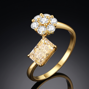 Anillo de Compromiso y Boda de Lujo en Oro Sólido de 18K con Corte Esmeralda Clásico, Engaste de Puntas, Diamante Amarillo de Un Quilate Cultivado en Laboratorio con Certificación IGI - Product Image 1