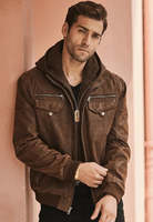 Blouson Bomber Moto en Cuir de Vachette Marron Non-tissé OEM Hiver Crunch pour Homme avec Capuche Amovible, Logo Avant, Imperméable, Respirant et Coupe-vent