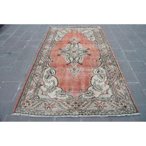 Grand tapis turc 5x8,3 pieds, tapis oriental rouge beige en laine - Product Image 1