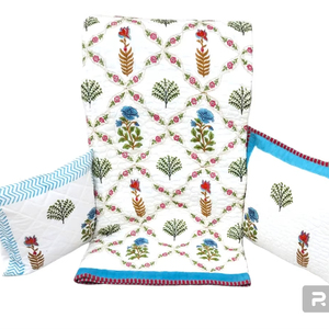 Main Bloc Imprimé 100% Coton Floral Couette Avec Taies D'oreiller Écologique Artisan Fait À La Main Jaipur Coton Couette Ensemble - Product Image 1