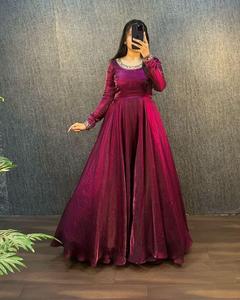 Vestido Anarkali Georgette de lujo de primera calidad Color vino con mangas bordadas Estilo Bollywood Ropa festiva nupcial Vestido Salwar - Product Image 3