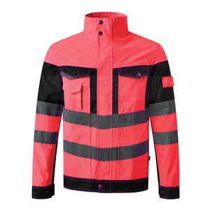 Veste de travail de sécurité à haute visibilité rouge réfléchissante avec poignets réglables et poches poitrine en polyester unisexe - Product Image 1