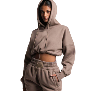 เสื้อครอปมีฮู้ดของผู้หญิงเสื้อครอปมีฮู้ดเอวยางยืดปรับแต่งได้สำหรับผู้หญิง - Product Image 1