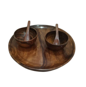 Ensemble de dîner en bois salle à manger dîner sculpté à la main usage quotidien ensemble de dîner de service rond écologique pour les meilleurs cadeaux - Product Image 6