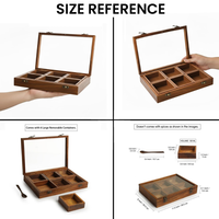 Organisateur de cuisine en bois de manguier pour épices, 6 compartiments, écologique, durable, compatible lave-vaisselle et four, pour masala