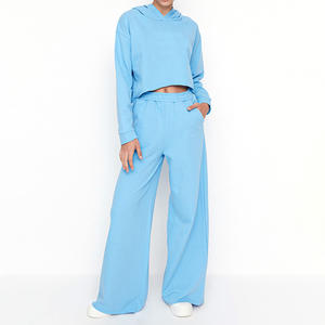 Ropa de mujer de alta calidad, chándal con estampado de sublimación, Conjunto de sudadera con capucha, pantalones de chándal Acampanados para mujer de algodón 100% - Product Image 1