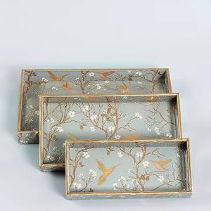 Plateau rectangulaire en résine époxy de haute qualité avec corde, motif floral, décoration intérieure, style côtier, artisanat métallique, multifonctionnel, Nouvel An - Product Image 1