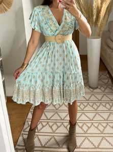 2024 Best Selling Women's Short Sleeve Mini <b>Dress</b> Elegant with Smocked Waist Deep V Neck and Asymmetrical Knot for Party Wear - Product Image 6