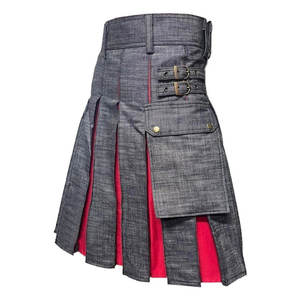 Kilt utilitaire écossais en denim gris pour homme, plissé rouge, kilt de sport, taille 28-62 - Product Image 6