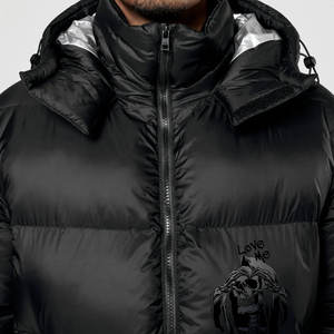 Chaqueta de invierno para hombre, chaqueta acolchada, diseño personalizado y elegante, con capucha, cuello alto, impermeable, a prueba de viento, con letras. - Product Image 3