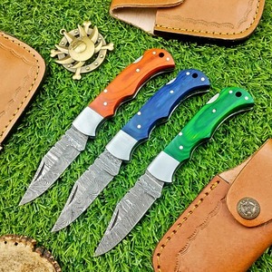 LOT DE 3 PCS Couteaux de poche en acier damas faits à la main Couteaux pliants, W/gaine Utilisations industrielles prises en charge. - Product Image 4
