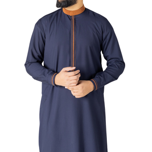Nuevo Thobe Azul Marino 2026 para Hombre con Detalles de Ribete, Estilo Saudí, Jubba Islámica, Túnica Árabe de Manga Larga, Kandura para Hombre, Dishdasha - Product Image 3