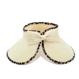 Latest <b>Summer</b> <b>Straw</b> Visor <b>Hats</b> With Bow And Leopard Printing Trimming Adjustable Multi Colors Sun Visor <b>Hat</b> - Product Image 3