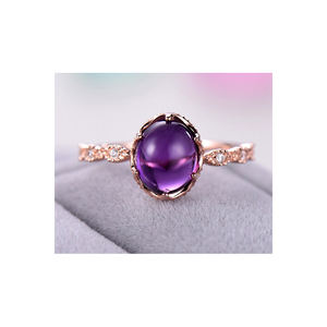 Véritable Améthyste Cabochon Gemstone Luxury New Design Solid Gold Fine Jewelry Rings with Real Diamonds Ring - Product Image 1