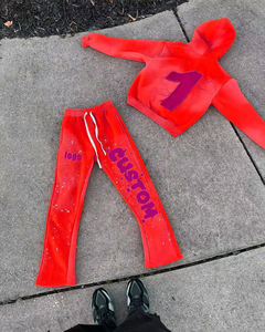 ชุดวอร์มสองชิ้นสำหรับผู้ชายสำหรับฤดูหนาวชุดลายพัฟพร้อมกางเกงทรงบานมีฮู้ดชุดวอร์มสีพื้น - Product Image 6