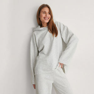 Sweat à capuche surdimensionné pour femmes gris chiné de luxe 100% coton Streetwear ourlet goutte épaule Premium doux polaire personnalisé sweats à capuche pour femmes - Product Image 1