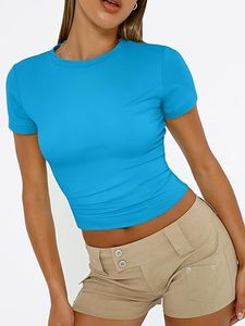 Crop top à manches courtes de qualité supérieure, crop tops d'été, coupe slim basique, pour la salle de sport et l'entraînement - Product Image 4