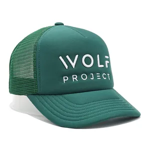 Gorra de camionero de espuma personalizada Gorra de camionero de perfil medio de color verde de alta calidad con ala curva de 5 paneles Gorra de camionero hecha en Vietnam - Product Image 3