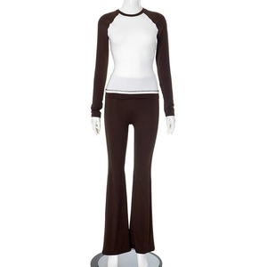 2025 Fall Winter Custom Logo Women <b>Set</b> Clothing Raglan Sleeves Shirts Flare Pant Cotton Loungewear <b>Set</b> 2 Pieces Women <b>Sets</b> - Product Image 5