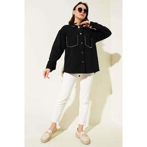 Chaqueta Gabardina Mujer con Bolsillos Piedras Color Negro - Product Image 3