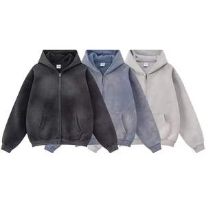 2025, sudaderas con capucha Vintage de gran tamaño para hombre, conjunto desgastado de peso pesado con estampado de hojaldre, ropa de calle personalizada gris para invierno - Product Image 1