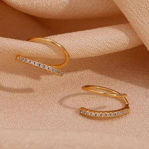 Luxury 925 Sterling Silver Gold Plated Sparkling Leb Grown Cute Delicate <b>Cuff</b> Cross Double Line <b>Earrings</b> for Women Party - Product Image 4