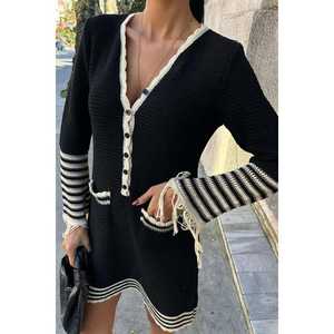 Vestido de Punto con Mangas con Borlas Transpirables y Cierre de Botones 2849 con Cintura Natural - Product Image 5