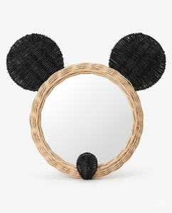 Miroir mural en rotin en forme de souris bohème pour enfants, fait à la main, en osier naturel, décoration de chambre d'enfant, miroir décoratif suspendu pour chambre d'enfant - Product Image 1