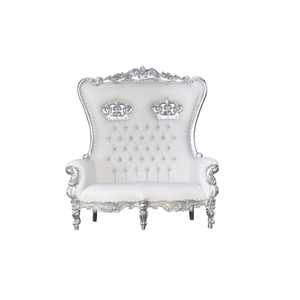 Luxury Royal Throne Double Seats <b>White</b> Leather King And Queen Wedding Loveseat Throne High Back <b>Chair</b> For Wedding And Hotel - Product Image 1