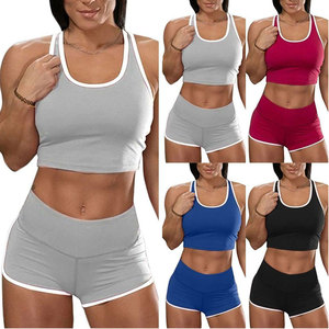 Femmes de haute qualité 2 pièces sans couture Gym Fitness vêtements de sport avant Logo taille élastique fermeture Yoga entraînement ensemble motif solide - Product Image 1