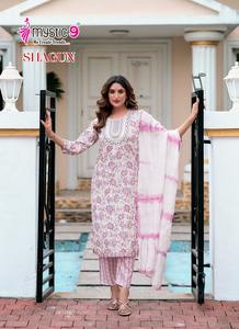 Nuevo tradicional 14 KG rayón mujer Maruti moda indio paquistaní boda Top pantalón conjunto Nazneen Tie-Dye estampado bordado - Product Image 2