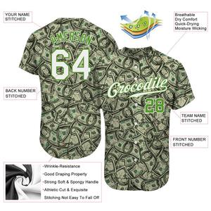 Blanc vert personnalisé-vert néon 3D motif Design Dollar authentique maillot de baseball - Product Image 3