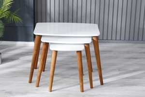 Modern Convertible Nesting <b>Coffee</b> <b>Tables</b> White Laminate Top Wood <b>Legs</b> Midcentury Design Living Room Furniture 2 Year Warranty - Product Image 6