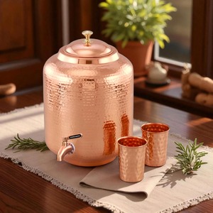 Recipiente dispensador de agua de cobre puro hecho a mano con tapa para beneficios ayurvédicos, mesa de cocina y almacenamiento - Product Image 3