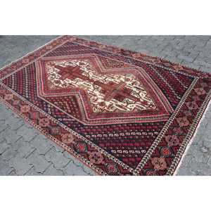 Vintage Turkish Rug, 5.2x7.9 ft Rug, <b>Red</b> Floral <b>Wool</b> Rug - Product Image 2
