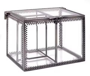 Caja de Joyería de Metal y Cristal en Forma de Cubo Hecha a Mano con Asa, Decorativa para Tocador - Product Image 6