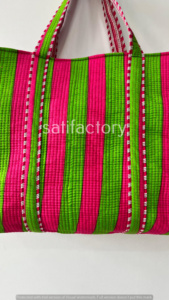 สำหรับกระเป๋าผ้าใบสะพายไหล่ขนาดใหญ่ลายทางสีชมพูสีเขียวสไตล์แฟชั่นที่เป็นมิตรกับสิ่งแวดล้อมสำหรับใช้ในชีวิตประจำวันสำหรับช้อปปิ้งชายหาดในฤดูร้อน - Product Image 6