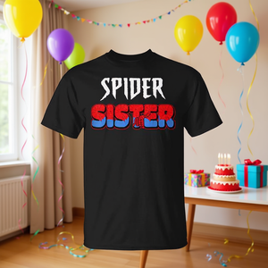 T-Shirt Promozionali Personalizzabili per Feste di Compleanno a Tema Famiglia 'Groovy Spider Sister' - Product Image 1