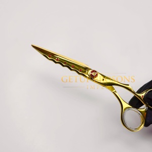 Tijeras de peluquería de acero inoxidable de 11.5 pulgadas, color oro plasma, para cortar el cabello, tijeras planas para flequillo y entresacar, 6H, negras - Product Image 3