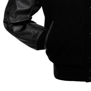 Chaquetas universitarias negras puras de alta calidad para hombre Chaqueta universitaria Letterman escolar de material de lana y cuero - Product Image 5