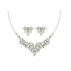 NOVAMART Fine Marquise Cut 925 Sterling <b>Silver</b> Rhodium Plated Pendant <b>Earring</b> <b>Necklace</b> <b>Set</b> with Chain Gift for Women <b>and</b> Girls W - Product Image 1