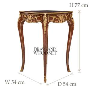 Mesa Auxiliar Cuadrada de Estilo Francés de Lujo con Incrustaciones Florales Intensas y Detalles Ornamentales de Latón Dorado para Decoración de Palacios - Product Image 5